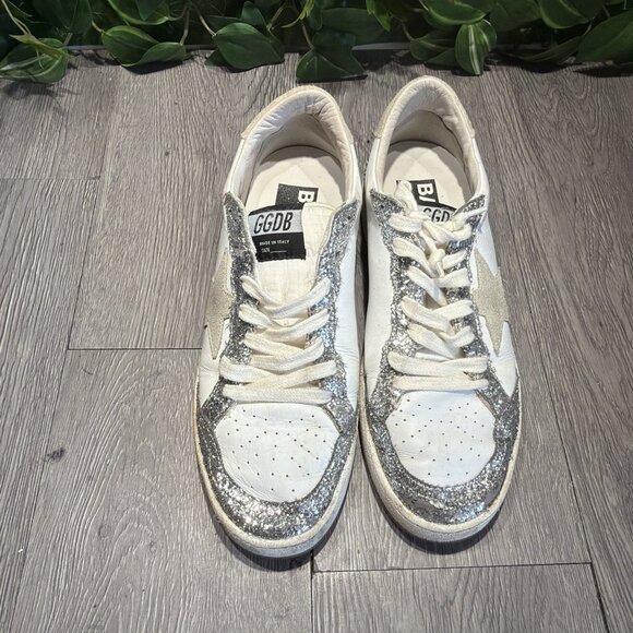 Golden Goose Ballstar Sneakers White Silver Glitter Star Size 39 - Picture 2 of 11